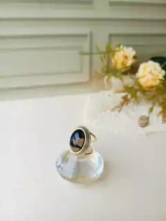 ANEL OVAL AJUSTÁVEL COM APLICAÇÕES DE RÓDIO BRANCO PEDRA NATURAL OBSIDIANA na internet