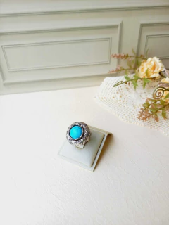 ANEL REDONDO AJUSTÁVEL MÉDIO COM HOWLITA TURQUESA - loja online