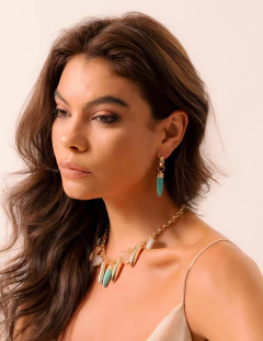 BRINCO ARGOLA PINGENTE REMOVÍVEL DENTE DE SABRE HOWLITA TURQUESA na internet