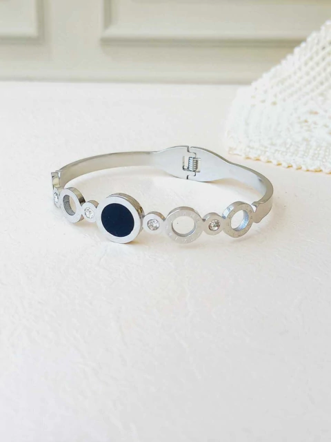 BRACELETE EM AÇO INOX COM A PEDRA NATURAL ONIX - comprar online