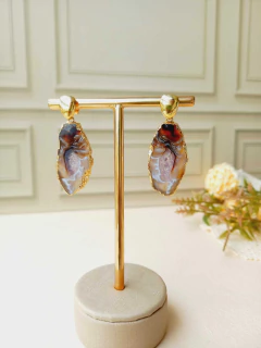 Imagem do BRINCO GEODO DE PEDRA NATURAL AGATA