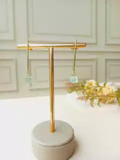 BRINCO PALITO COM PEDRA NATURAL CUBO AGUA MARINHA - Cordão de Luz Joias Finas