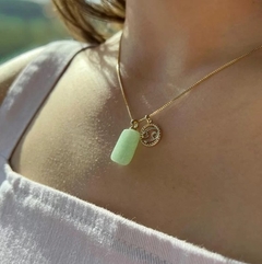 COLAR SIGNO DE CANCER COM PEDRA NATURAL QUARTZO VERDE - comprar online