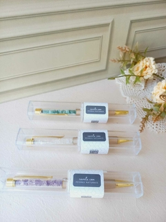 CANETA ESFEROGRAFICA BASE DOURADA COM PEDRA NATURAL