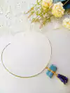 CHOKER COM PEDRA DUPLA CIANITA E AMETISTA