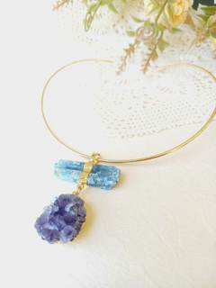 CHOKER COM PEDRA DUPLA CIANITA E AMETISTA - Cordão de Luz Joias Finas