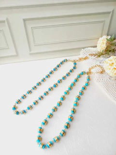 COLAR CHOKER DISCOS PEDRA NATURAL HOWLITA TURQUESA