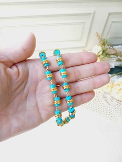 Imagem do COLAR CHOKER DISCOS PEDRA NATURAL HOWLITA TURQUESA