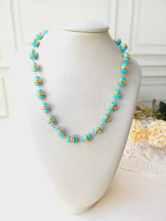 COLAR CHOKER DISCOS PEDRA NATURAL HOWLITA TURQUESA - Cordão de Luz Joias Finas