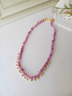 CHOKER ESFERAS PEDRA NATURAL JADE LILÁS