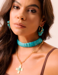 COLAR CHOKER PEDRA NATURAL HOWLITA TURQUESA na internet