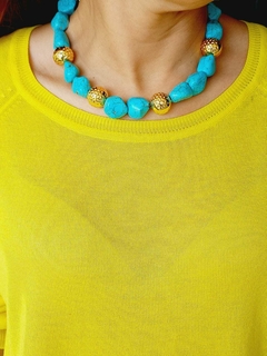 COLAR CHOKER PEDRA NATURAL HOWLITA TURQUESA AZUL - comprar online