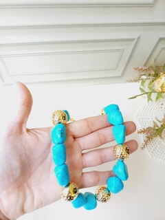 COLAR CHOKER PEDRA NATURAL HOWLITA TURQUESA AZUL na internet