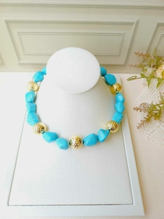 COLAR CHOKER PEDRA NATURAL HOWLITA TURQUESA AZUL - Cordão de Luz Joias Finas