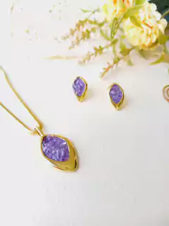 CONJUNTO LOSANGO PEDRA NATURAL AMETISTA - comprar online