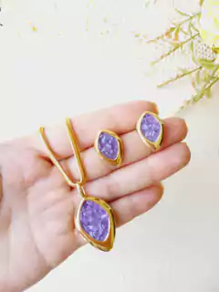 CONJUNTO LOSANGO PEDRA NATURAL AMETISTA na internet