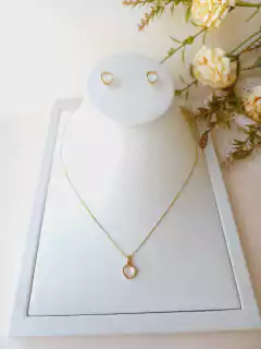 CONJUNTO CORAÇÃO CONCHA NATURAL NAUTILUS OU OPALA DO MAR - Cordão de Luz Joias Finas