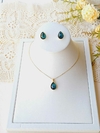 CONJUNTO GOTA PEDRA NATURAL ESMERALDA FACETADA