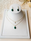 CONJUNTO PINGENTE DUPLO COM PONTO DE LUZ E A PEDRA NATURAL MALAQUITA