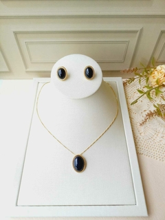 CONJUNTO OVAL MÉDIO COM NATURAL PEDRA AGATA PRETA