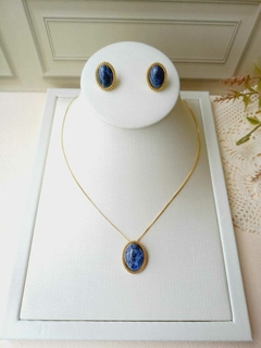 CONJUNTO OVAL MÉDIO COM PEDRA NATURAL SODALITA