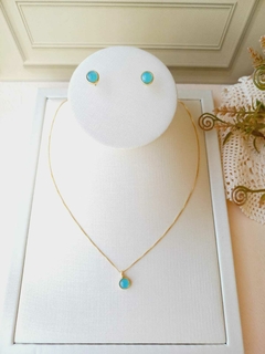 CONJUNTO REDONDO COM PEDRA AGATA AZUL 6,5MM