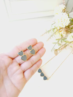 CONJUNTO TRIO CORAÇÃO PEDRA NATURAL HEMATITA na internet