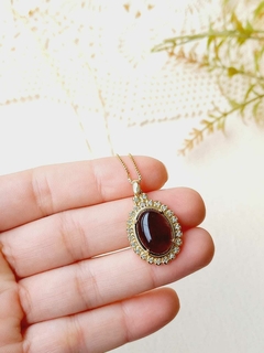 COLAR OVAL COM APLICAÇÕES EM ZIRCONIAS PEDRA NATURAL OBSIDIANA FUMÊ - comprar online