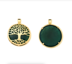 COLAR BANHO OURO 18K ARVORE DA VIDA COM PEDRA NATURAL FIXA AGATHA VERDE - comprar online