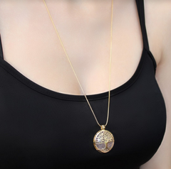 COLAR BANHO OURO 18K ARVORE DA VIDA COM PEDRA NATURAL FIXA AGATHA VERDE na internet