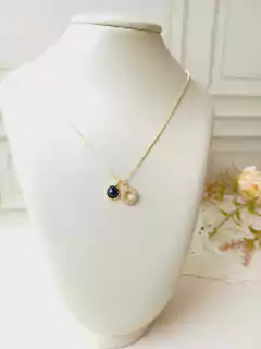 COLAR COM DOIS PINGENTES EM ZIRCONIAS E PEDRA NATURAL AGATHA NEGRA - Cordão de Luz Joias Finas