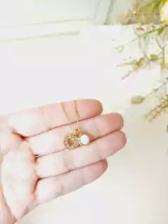 COLAR COM DOIS PINGENTES EM ZIRCONIAS E PEDRA NATURAL MADREPÉROLA - Cordão de Luz Joias Finas