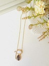 COLAR GATINHO COM PEDRA NATURAL QUARTZO ROSA E FUMÊ