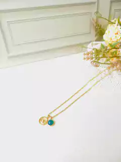 COLAR BANHO OURO 18K PINGENTE OLHO GREGO COM PEDRA NATURAL AGATA VERDE