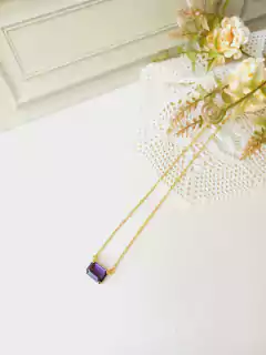 COLAR RETANGULAR PEDRA NATURAL AMETISTA - loja online