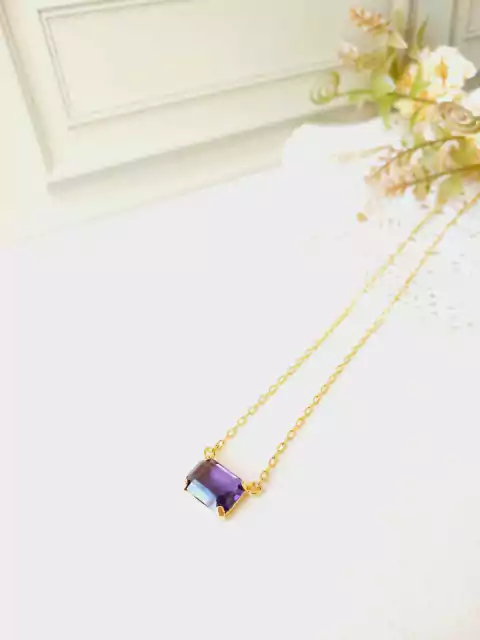 COLAR RETANGULAR PEDRA NATURAL AMETISTA