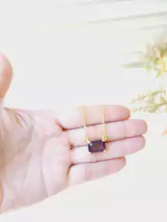 COLAR RETANGULAR PEDRA NATURAL AMETISTA na internet