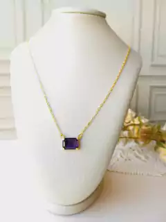 COLAR RETANGULAR PEDRA NATURAL AMETISTA - Cordão de Luz Joias Finas