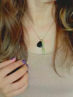 COLAR DUPLO SOU GRATA COM PEDRA NATURAL AGATA PRETA - comprar online