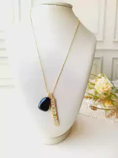 COLAR DUPLO SOU GRATA COM PEDRA NATURAL AGATA PRETA - Cordão de Luz Joias Finas