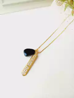 COLAR DUPLO SOU GRATA COM PEDRA NATURAL AGATA PRETA