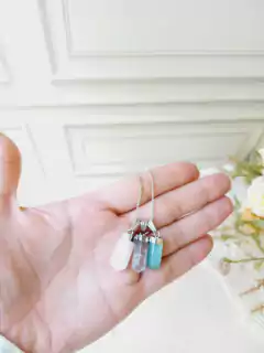 COLAR TRIO DE CRISTAIS DE QUARTZO ROSA, VERDE E CRISTAL DE ROCHA - Cordão de Luz Joias Finas