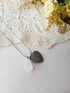 COLAR DUPLO CORAÇÃO PEDRA NATURAL QUARTZO ROSA