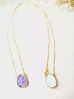 ESCAPULARIO PEDRAS NATURAIS SELENITA E AMETISTA - Cordão de Luz Joias Finas