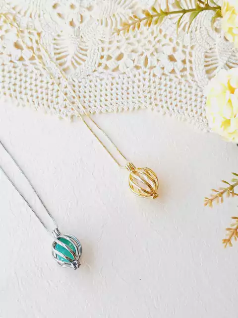 COLAR DIFUSOR E CHAMADOR DE ANJOS ESFERA COM PEDRAS NATURAIS