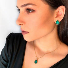 CONJUNTO GOTA PEDRA NATURAL ESMERALDA FACETADA na internet