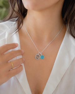 COLAR PRATA 925 SIGNO DE GEMEOS COM PEDRA NATURAL AGATHA AZUL - comprar online