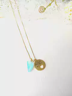 Imagem do COLAR PINGENTE DUPLO HOOPONOPONO E PEDRA NATURAL