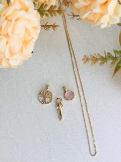 COLAR TRÊS PINGENTES REMOVIVEIS PIMENTA ARVORE DA VIDA QUARTZO ROSA - loja online