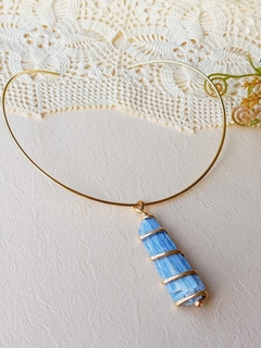 CHOKER COM PEDRA NATURAL CIANITA AZUL - loja online